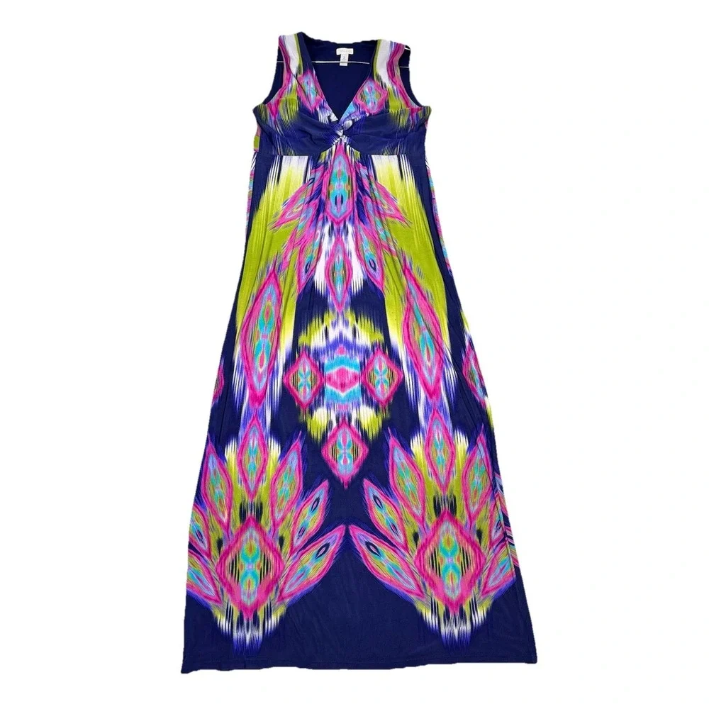 Chicos Sleeveless Ikat Print Twist Front V-Neck Maxi Dress Multicolor Womens L - Picture 3 of 13